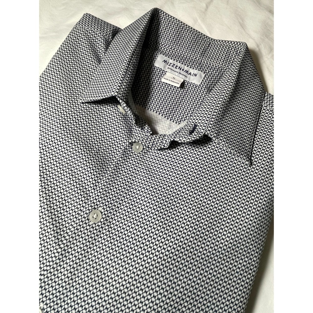 Mizzen+Main Leeward Performance Trim Fit Dress Shirt Blue White Diamond Med